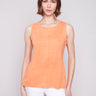 Papaya linen blend top featuring a stylish crew neckline by Charlie B.