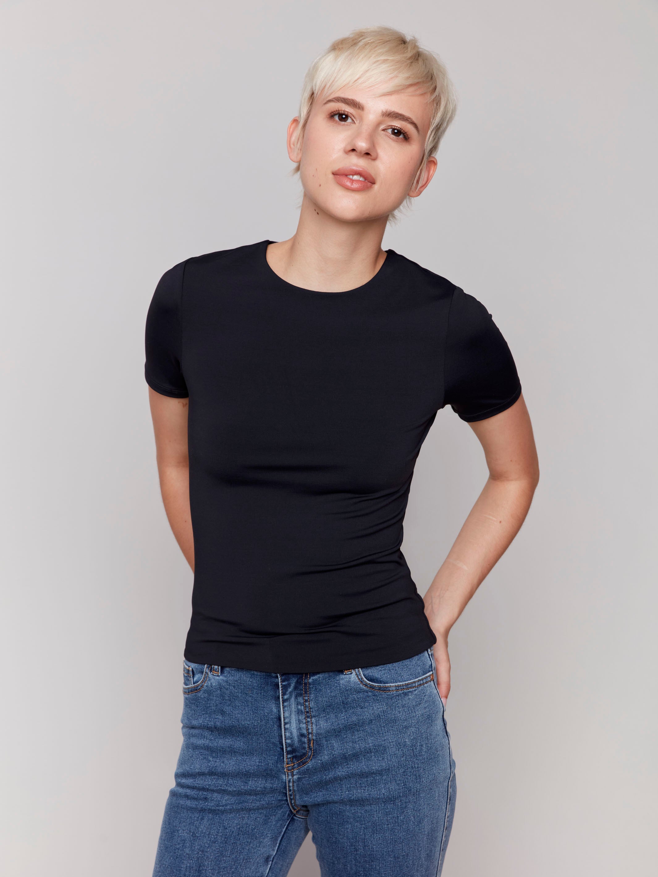 Short-Sleeved Super Stretch Top - Black