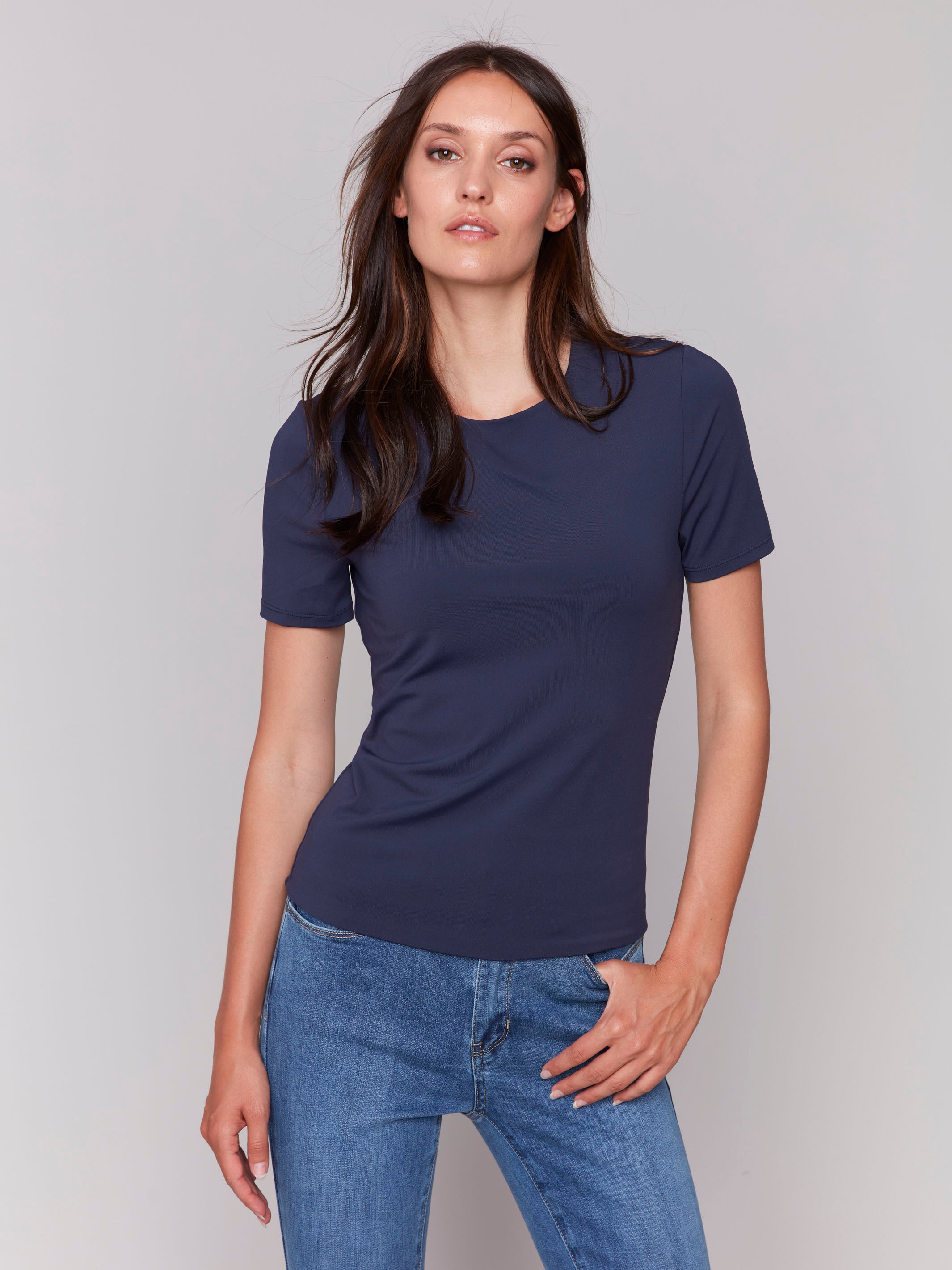 Short-Sleeved Super Stretch Top - Navy