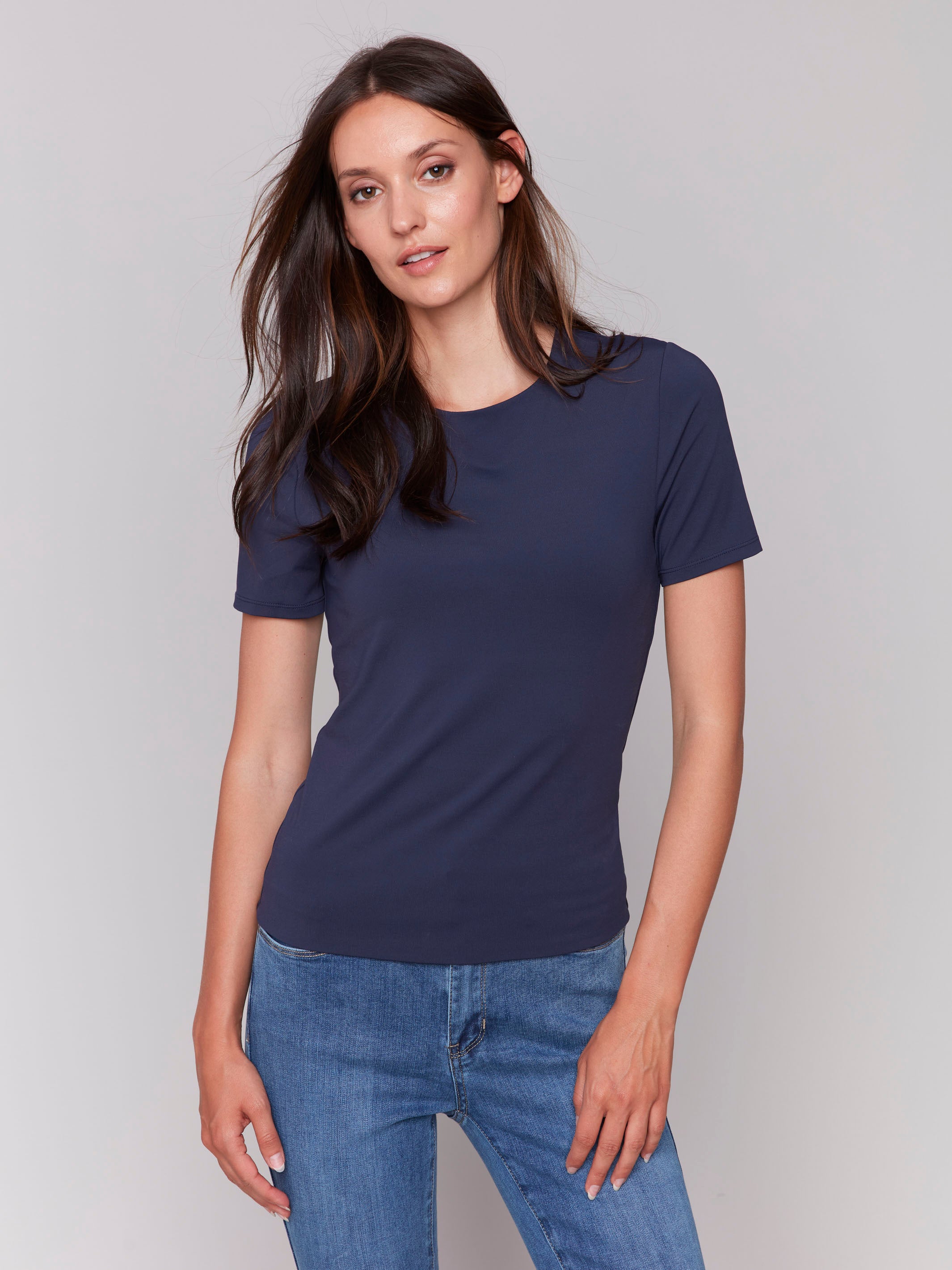 Short-Sleeved Super Stretch Top - Navy