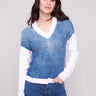 Sweater with a stylish V-neck and denim color by Charlie B.