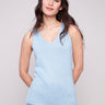 Bluebell camisole with sleeveless design in shimmering knit by Charlie B.