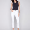 White cropped pants with a regular rise waist, crafted in stretch twill fabric by Charlie B.