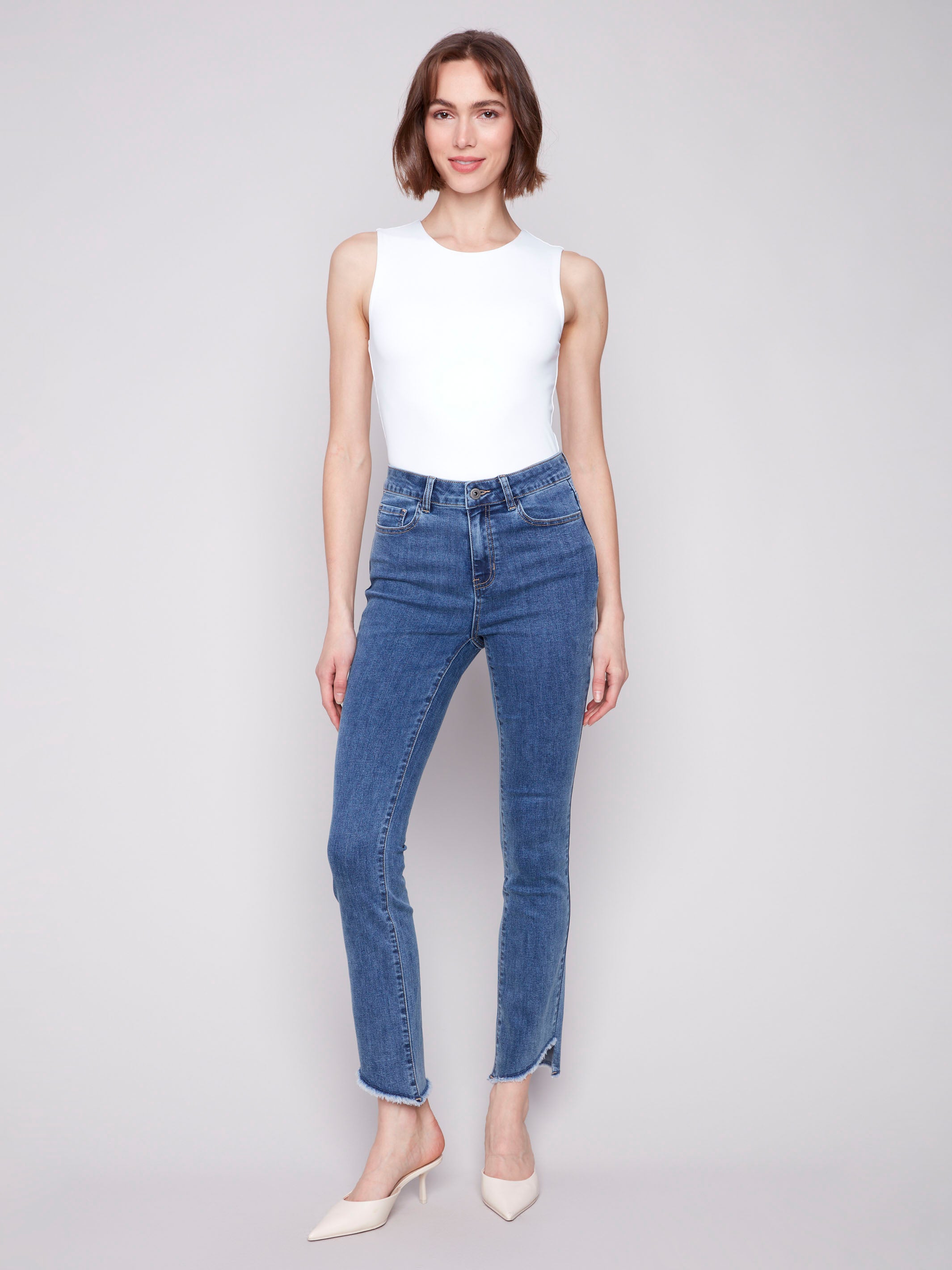 Bootcut Jeans With Asymmetrical Hem - Medium Blue