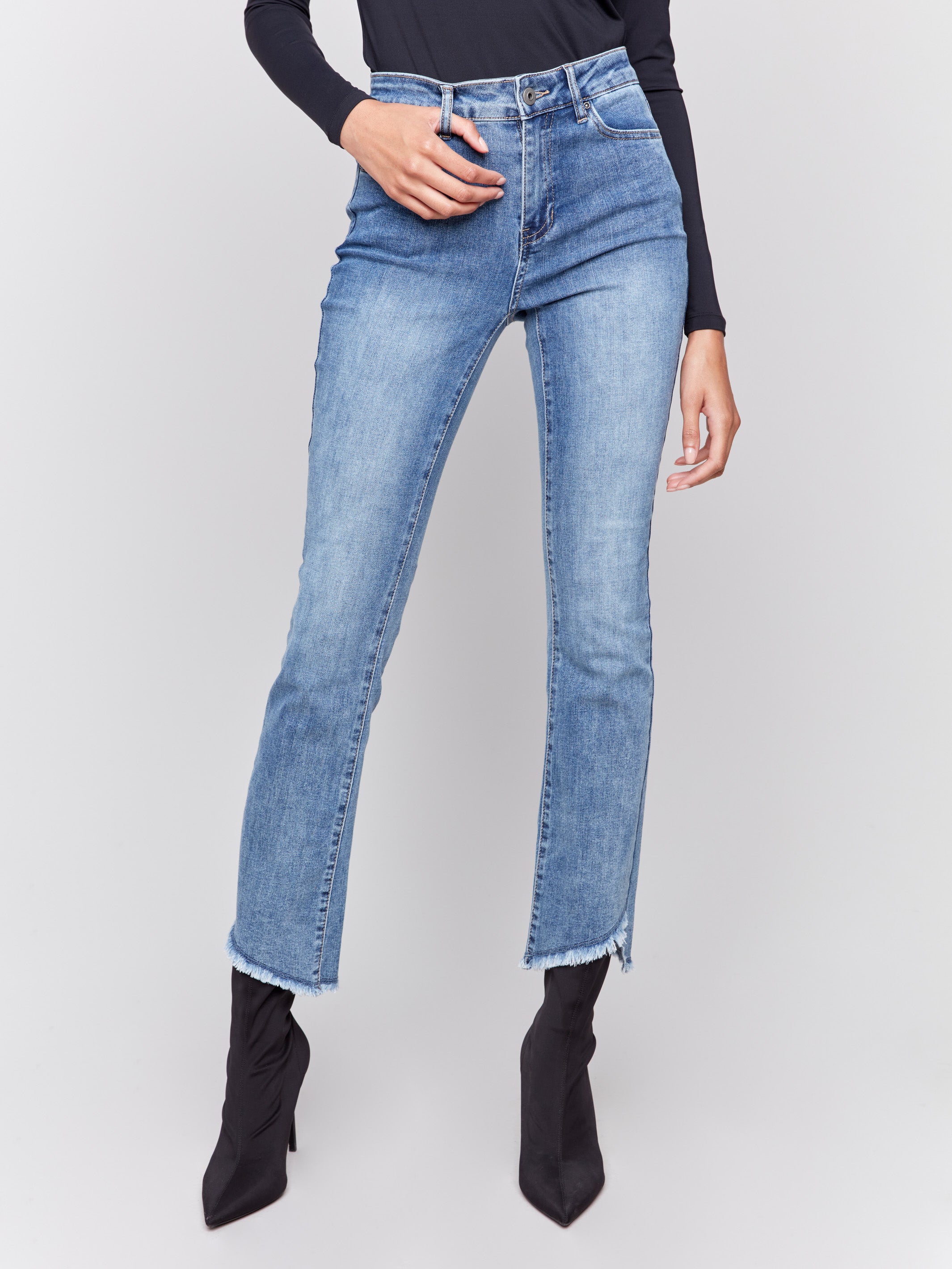 Bootcut Jeans with Asymmetrical Hem - Medium Blue