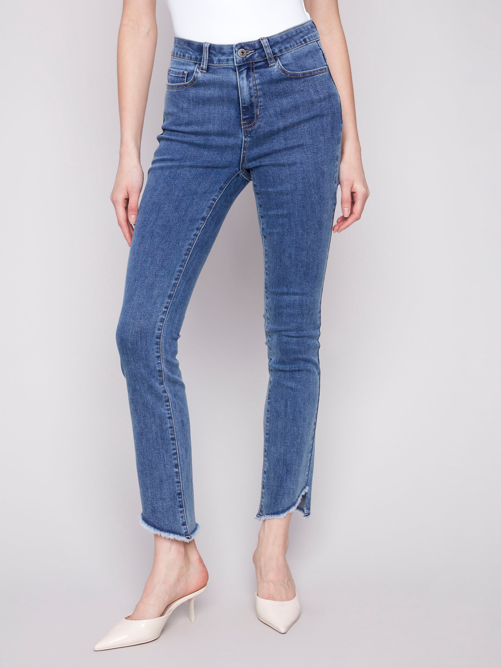 Bootcut Jeans With Asymmetrical Hem - Medium Blue