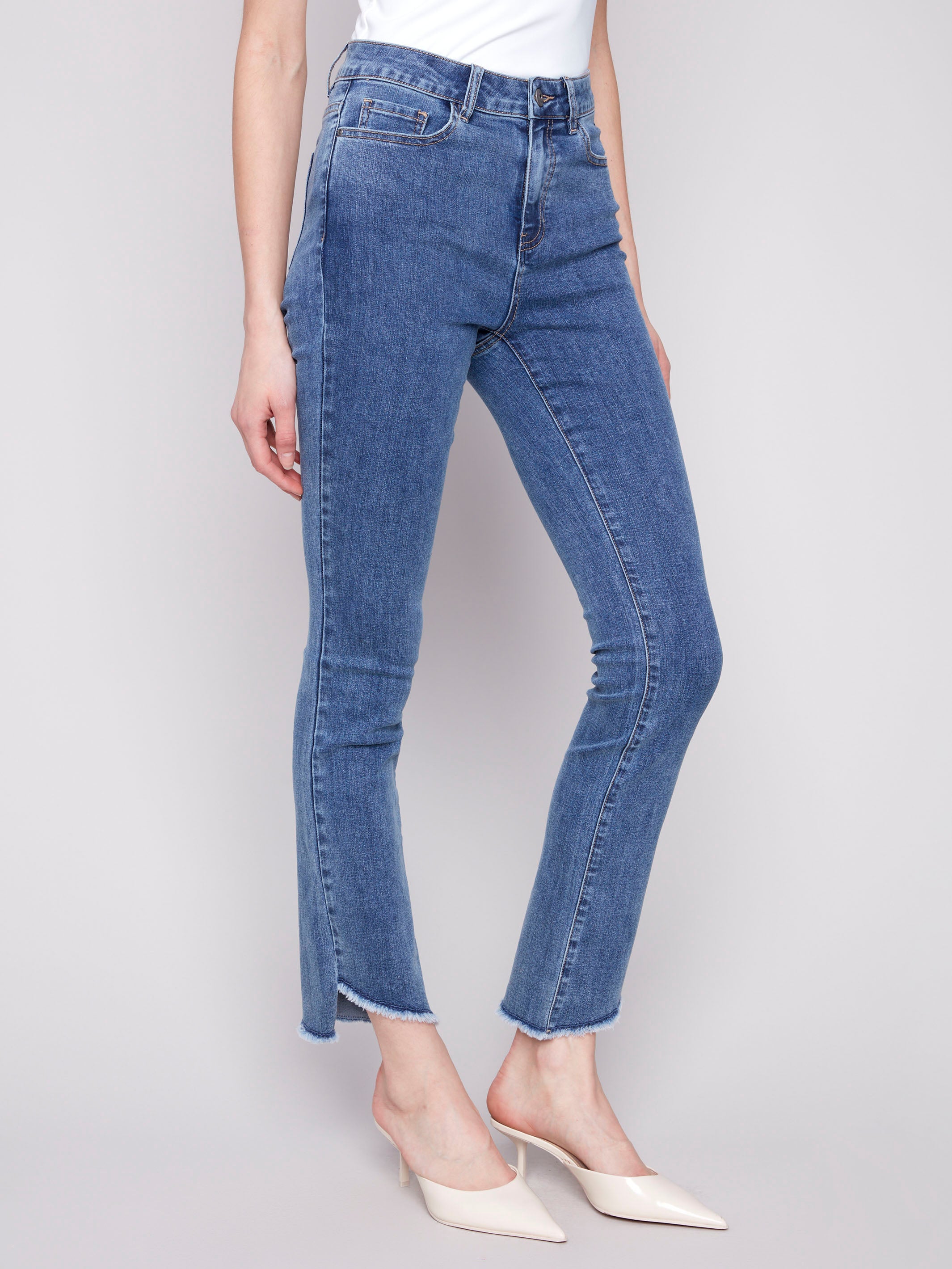 Bootcut Jeans With Asymmetrical Hem - Medium Blue