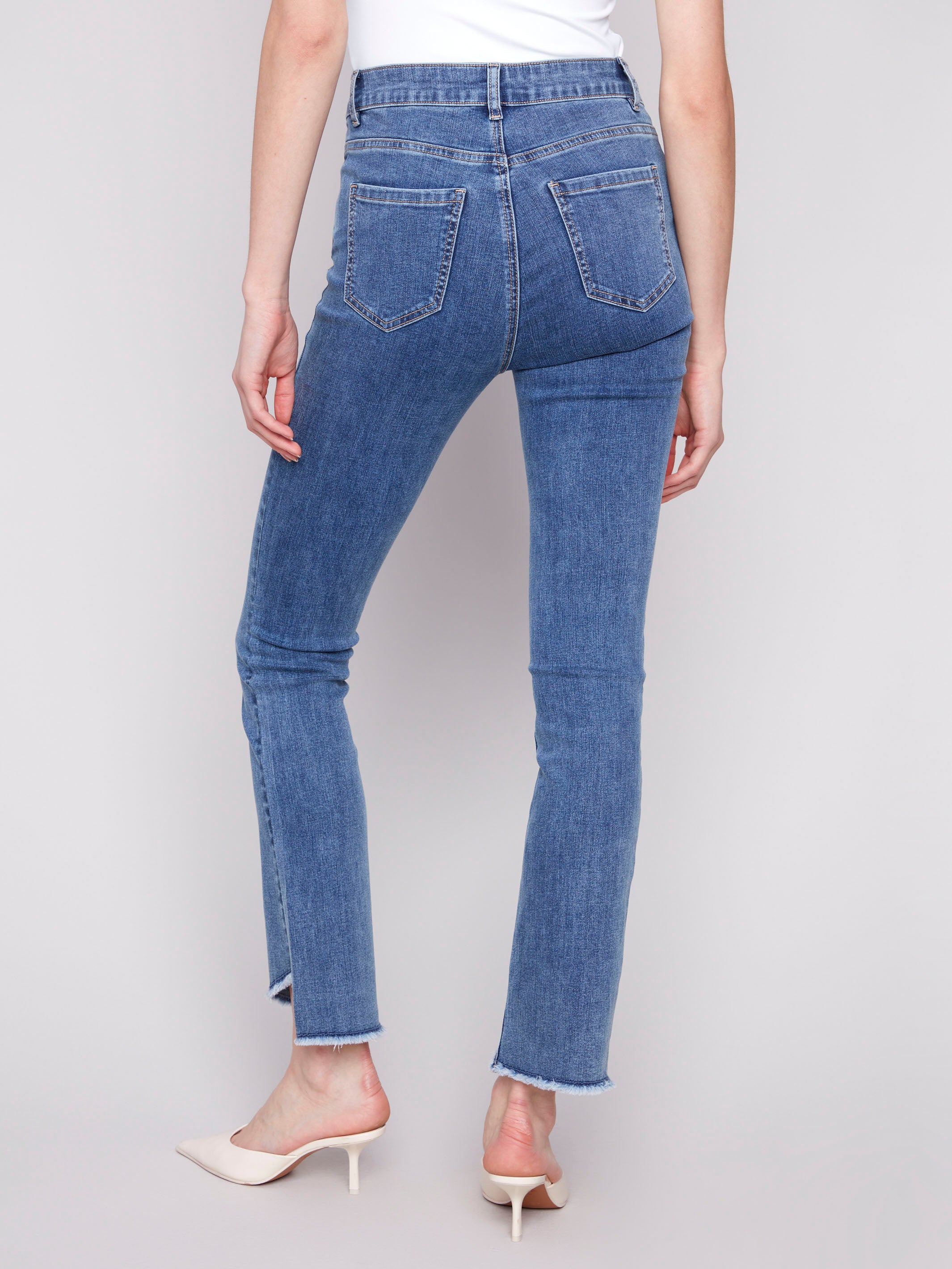 Bootcut Jeans With Asymmetrical Hem - Medium Blue