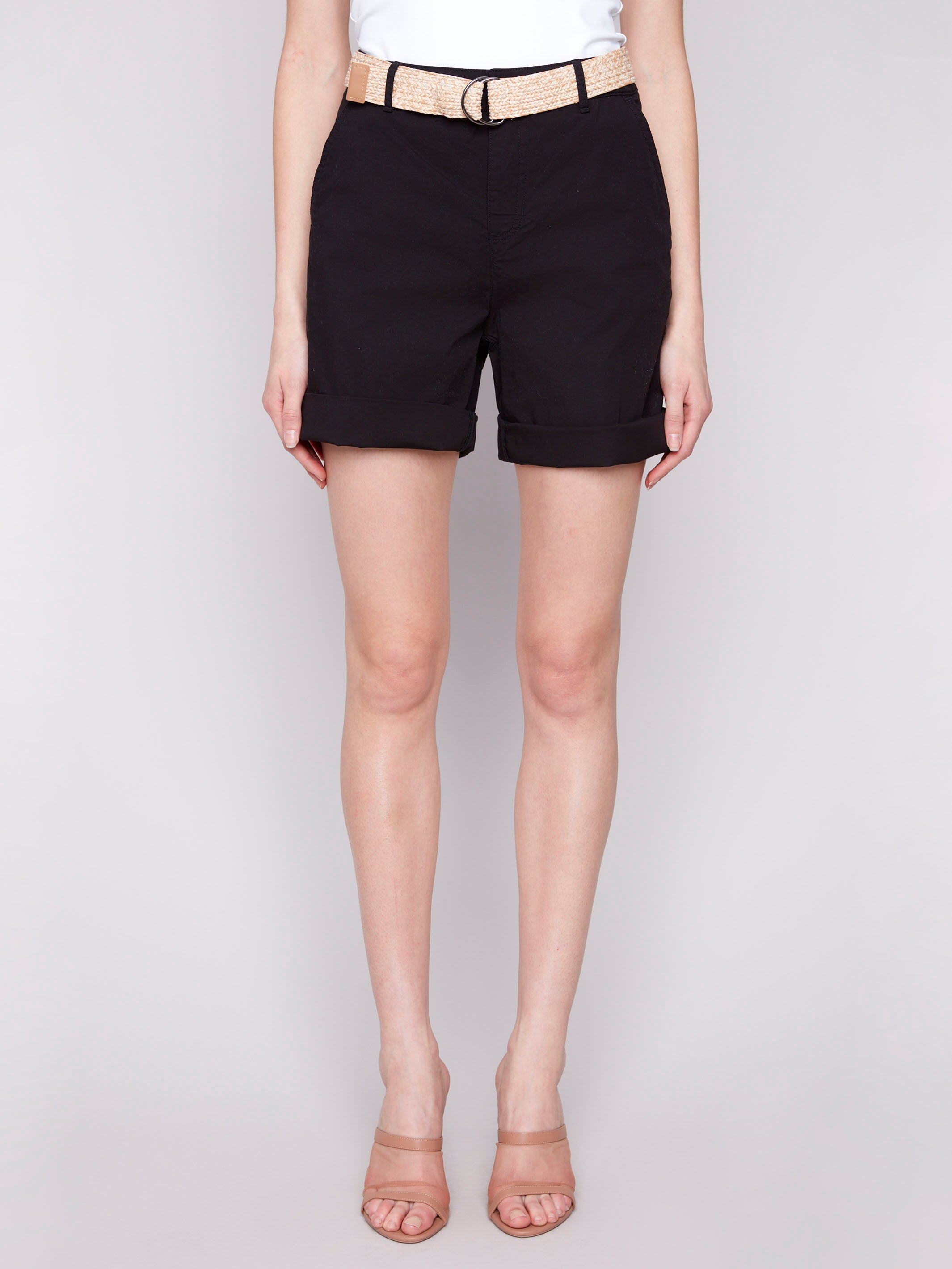 Cuffed shorts featuring a woven belt for added style by Charlie B.