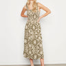 Elegant sleeveless design with shirring detail and artistic print in celadon green by Charlie B.