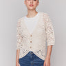 V neckline crochet cardigan with intricate design by Charlie B.