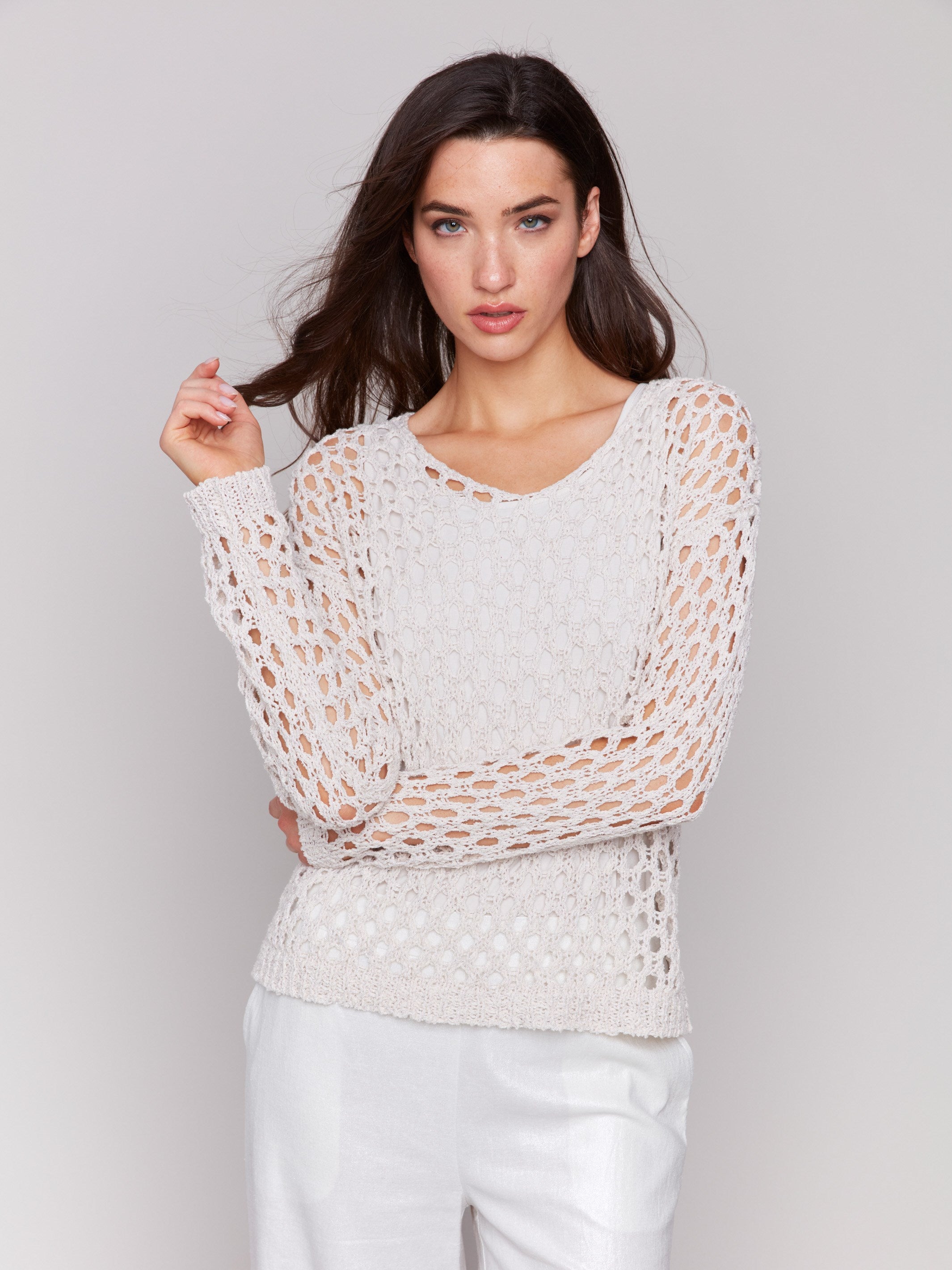 Petal-colored sweater with a stylish V-neck by Charlie B.