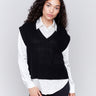 Black soft touch sweater vest with a V-neck and relaxed fit, perfect for layering by Charlie B.