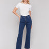 Indigo Celine flare leg jeans with a classic five-pocket design by Charlie B.