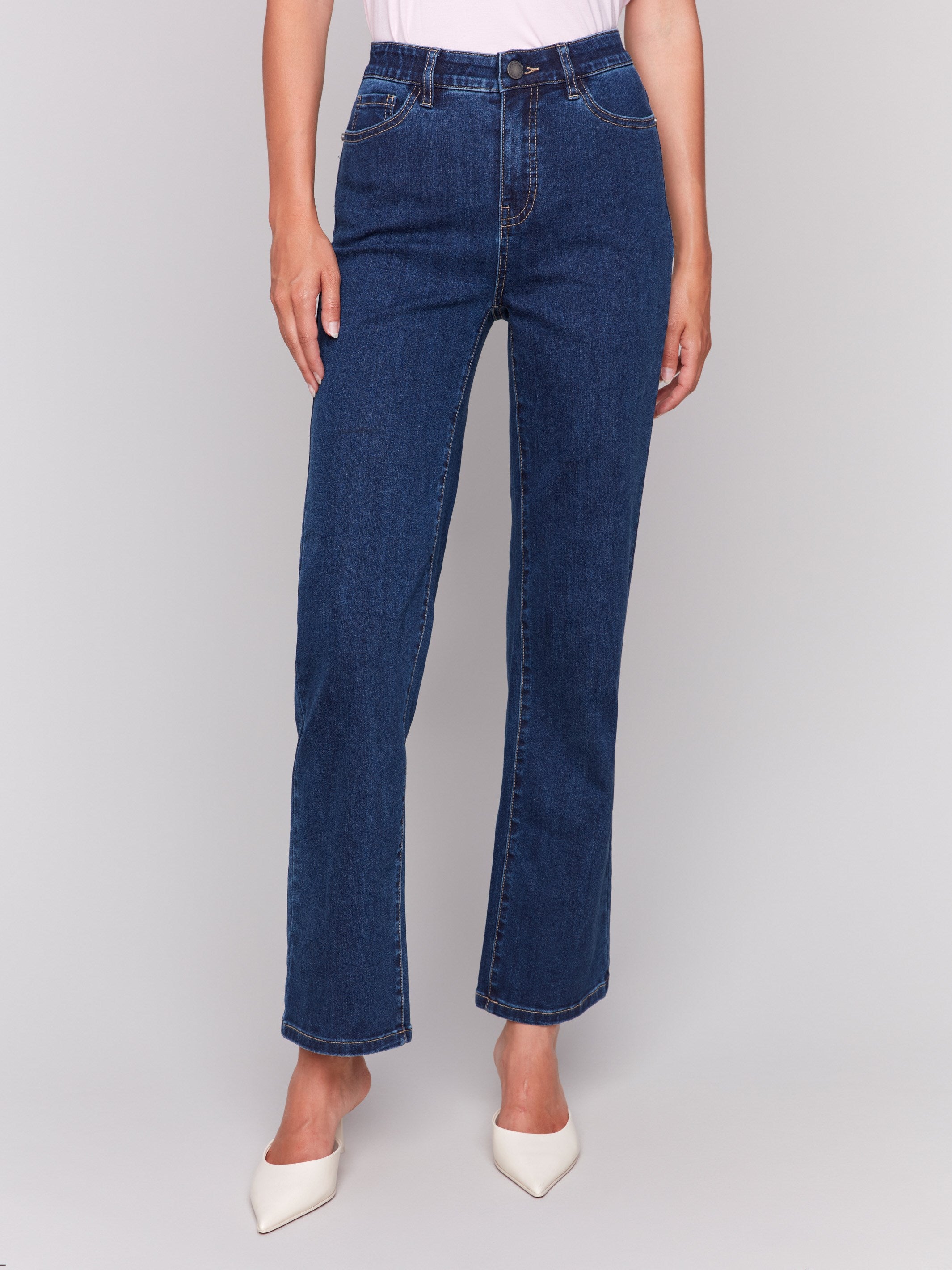 Indigo straight-leg jeans with classic five-pocket design and elastic waistband by Charlie B.