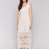 Ankle-length crochet maxi dress in natural shade by Charlie B.