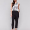 Black cropped crepe pants with side pockets and a slim leg design by Charlie B.