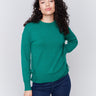 Forest green long-sleeve crew neck sweater with side bow details by Charlie B.