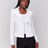 White biker jacket with a lapel collar and crinkle finish by Charlie B.