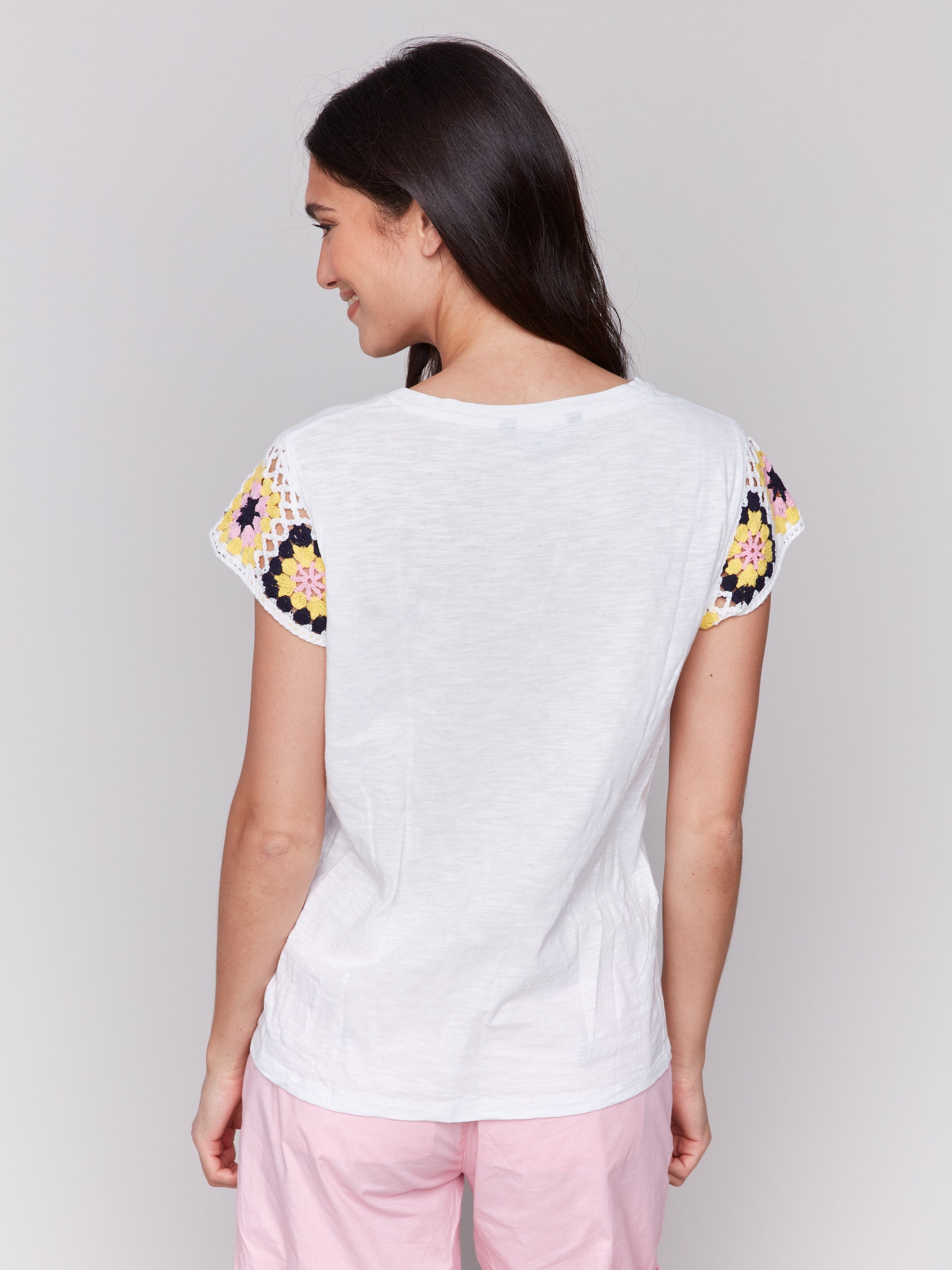 Chic cotton t-shirt accented with cap sleeves by Charlie B.