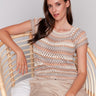 Crochet top with raglan cap sleeves in colorful stripes by Charlie B.