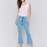 Stretch denim bootcut jeans with a regular rise waist by Charlie B.