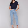 Jeans with a flare fit and stretch denim material, perfect for comfort by Charlie B.