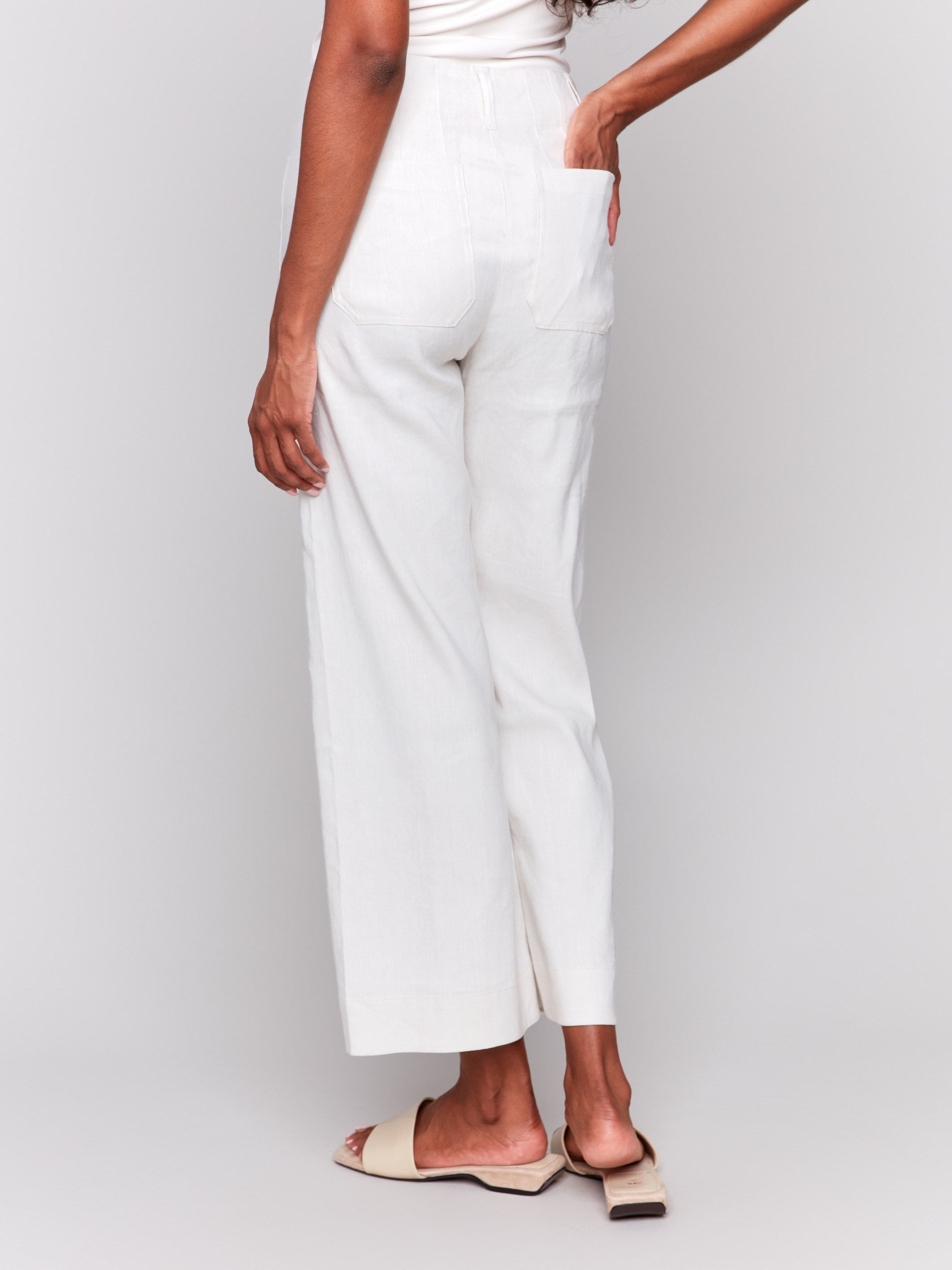 Stylish linen blend pants with button closure in a cropped design by Charlie B.