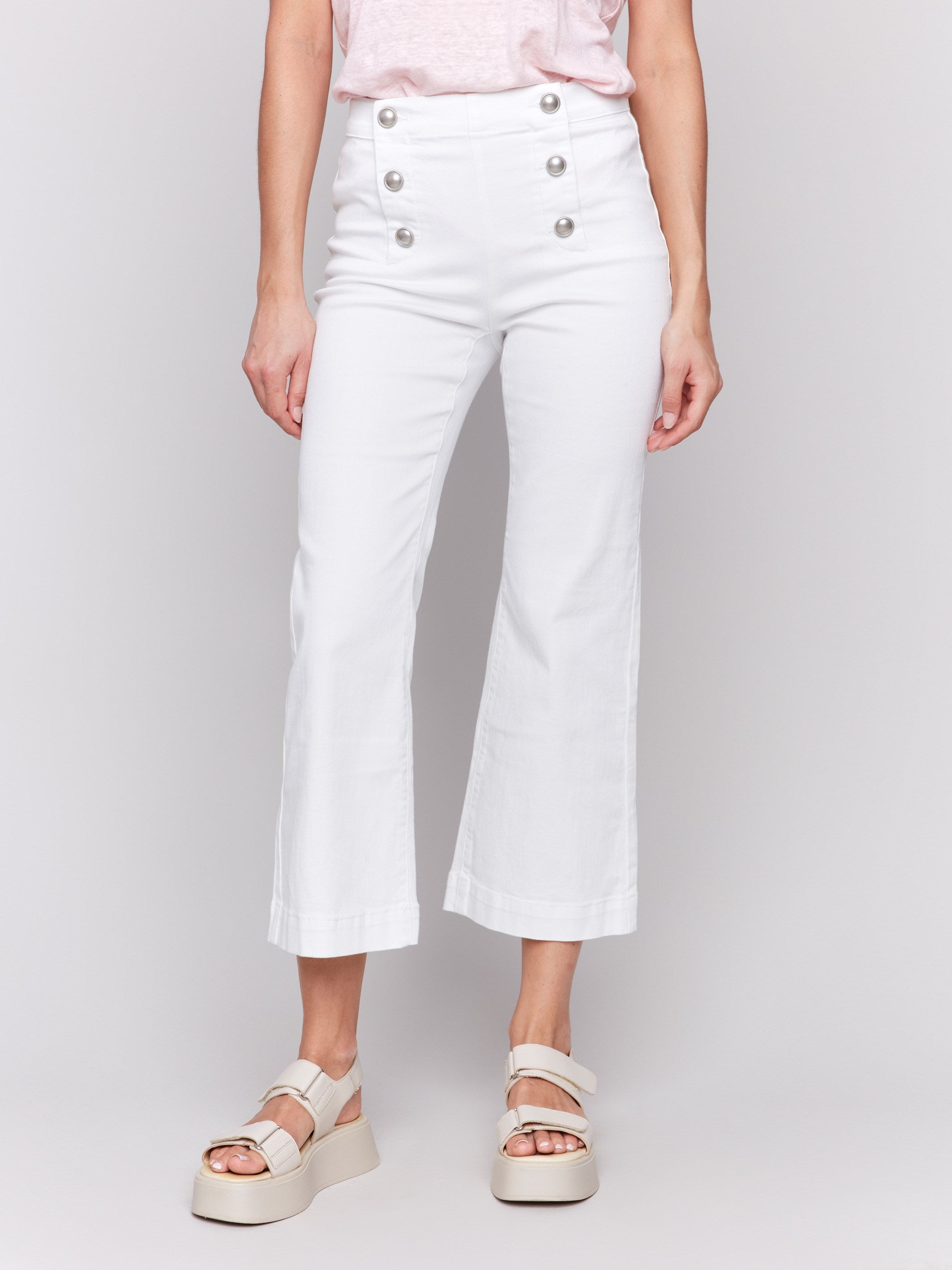 Regular rise white jeans with pull-on style by Charlie B.