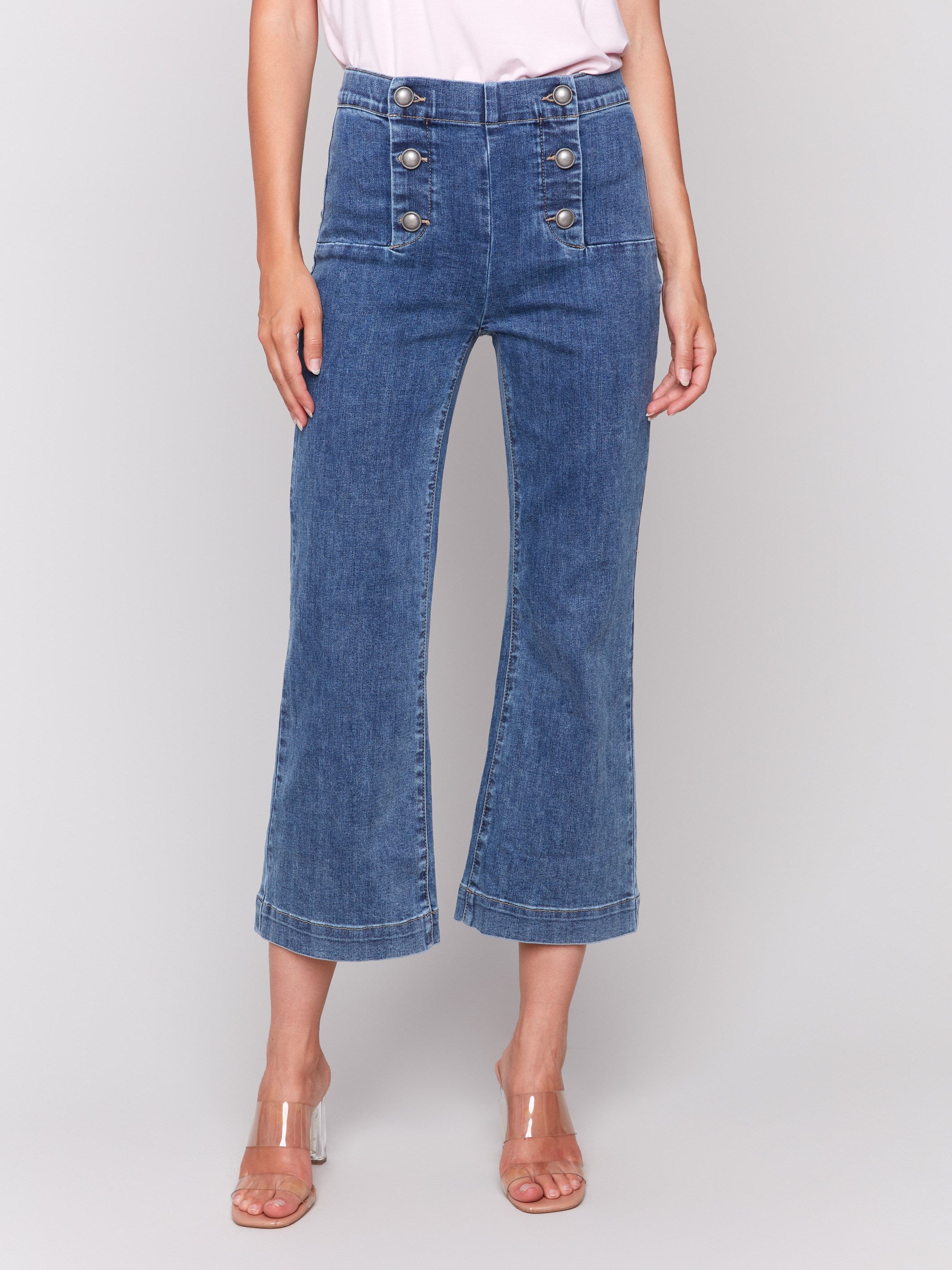 Stretch denim cropped jeans with regular rise waist by Charlie B.