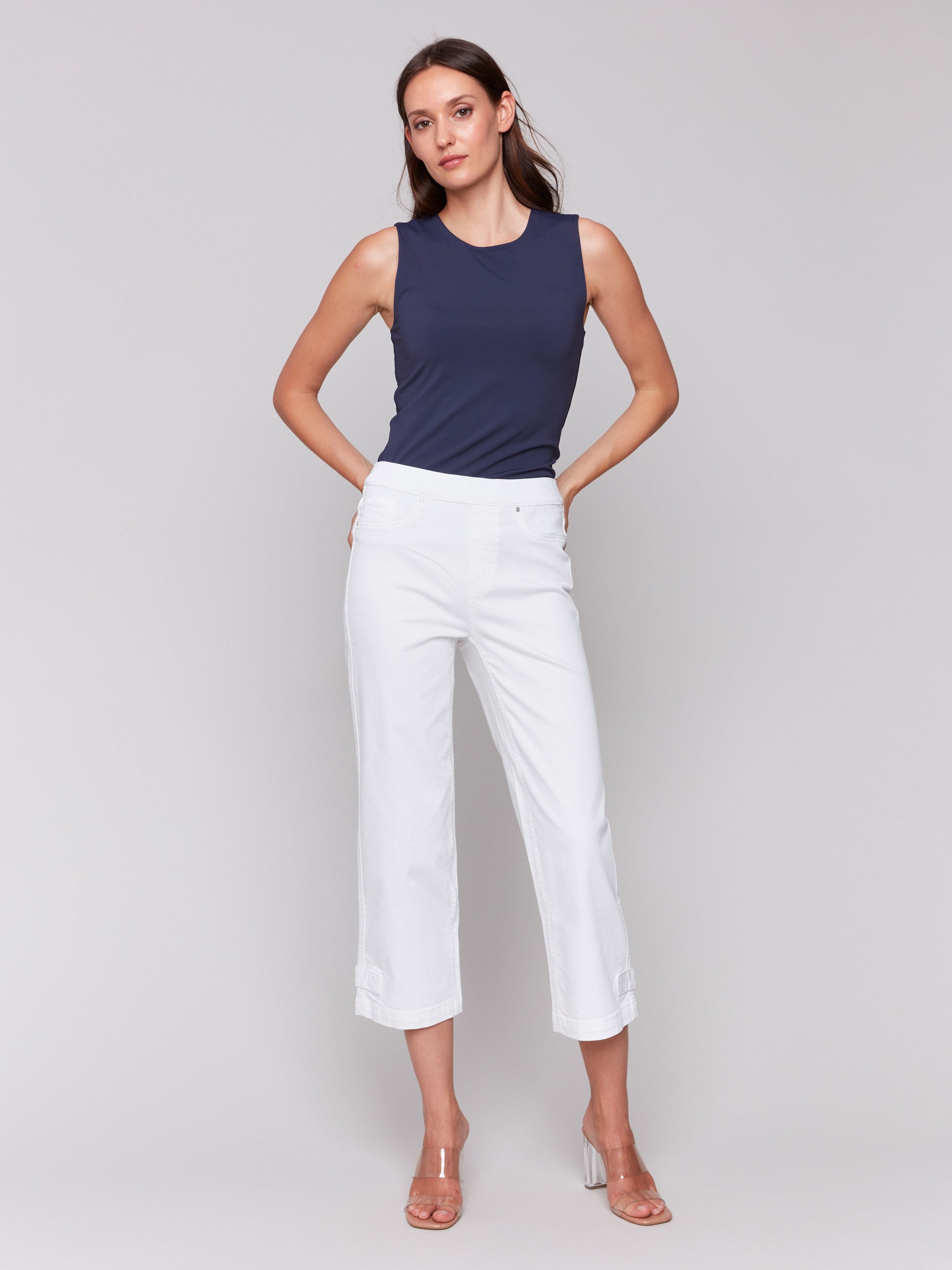 White twill pants featuring a straight leg design by Charlie B.