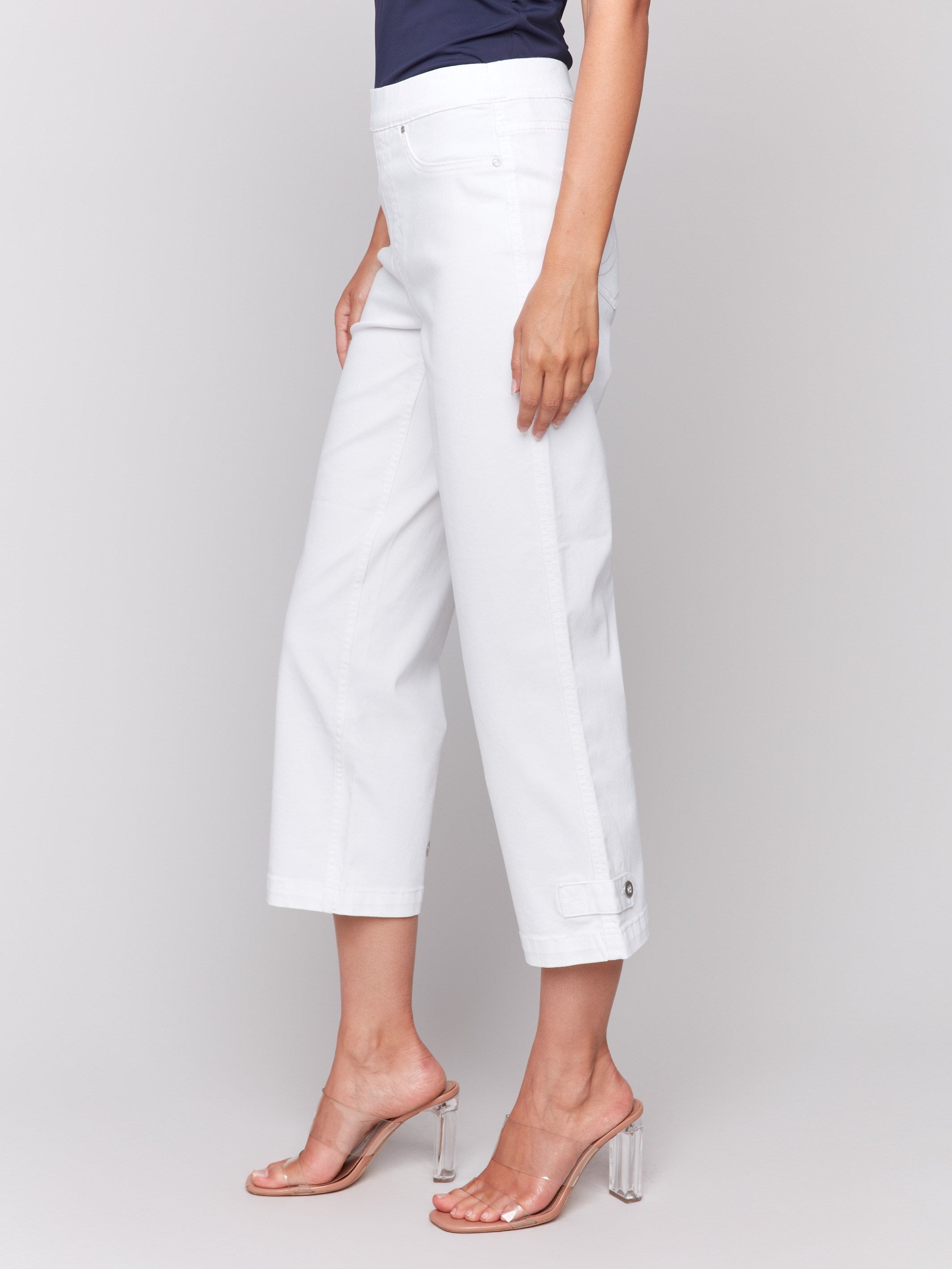 Pull-on style white pants with stretch twill fabric by Charlie B.