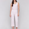 Light pink pants with a straight leg cut and stretch twill fabric, by Charlie B.