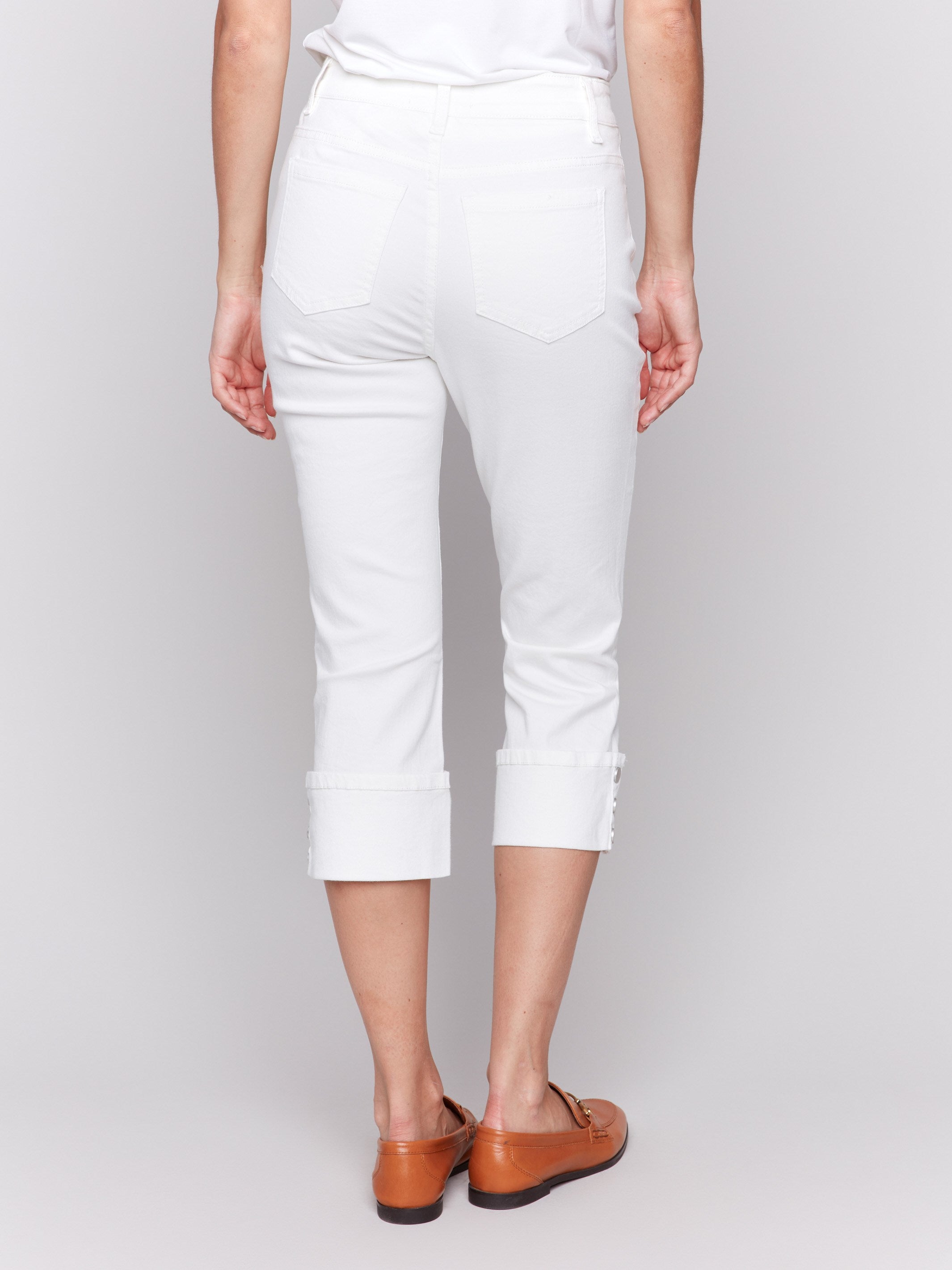 Narrow leg cropped jeans in white, offering both comfort and fashion by Charlie B.