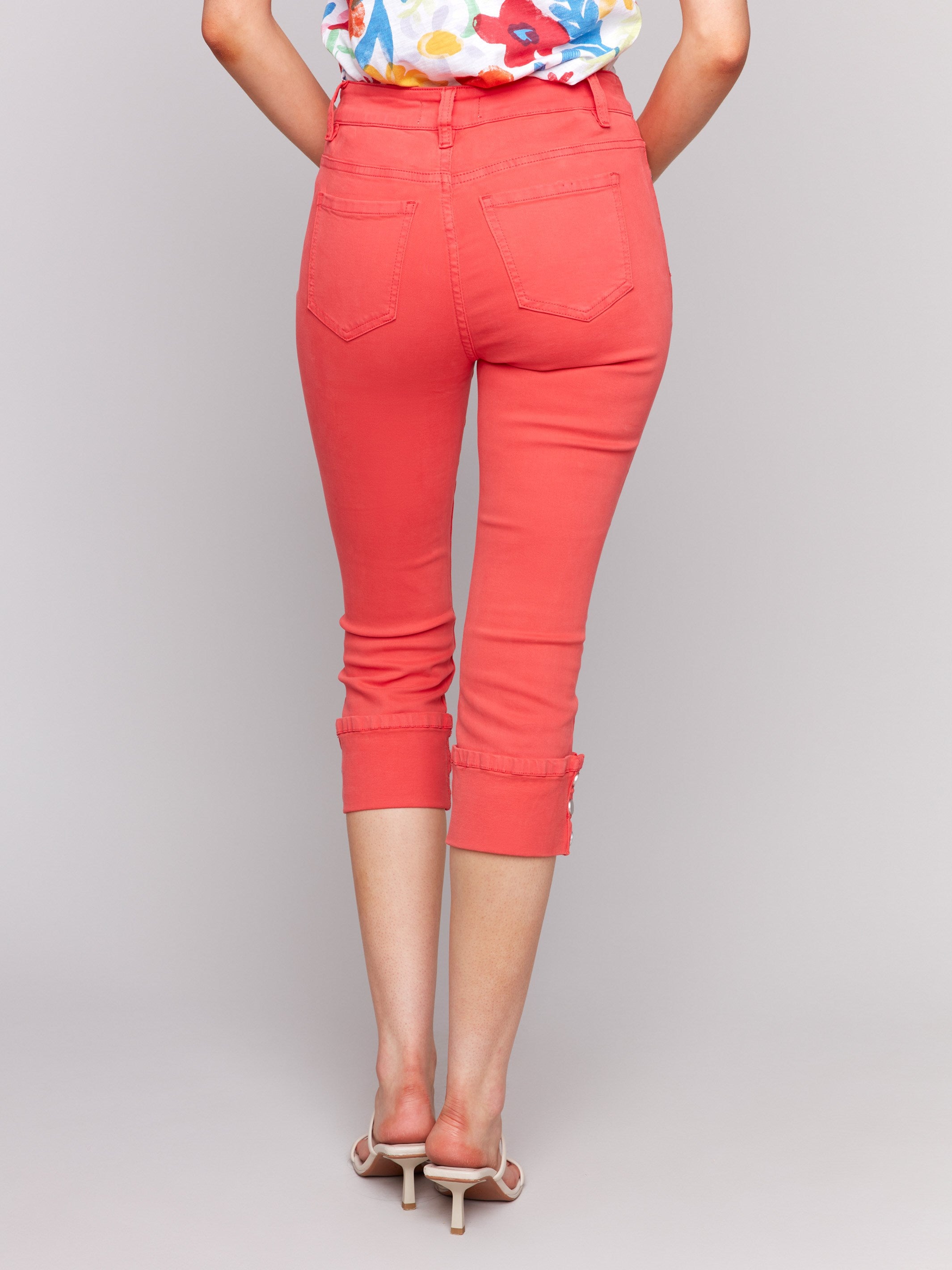 Stretch twill fabric in vibrant fiesta color, ensuring comfort and style by Charlie B.