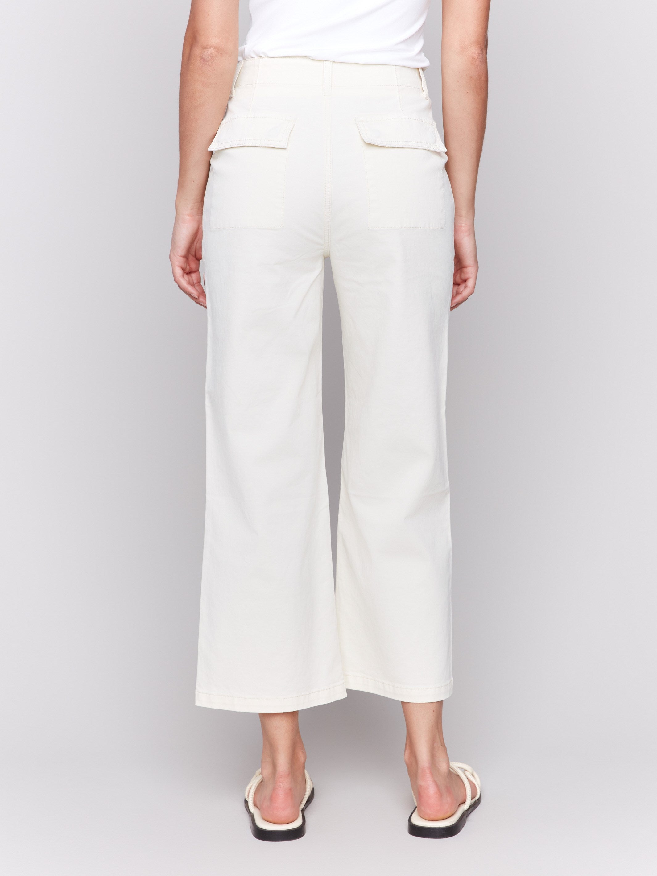 Straight fit natural-colored pants with cropped length and regular rise by Charlie B.