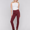 Cabernet red slim-leg twill jeans with a cuffed hem and a classic five-pocket design by Charlie B.