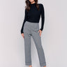 Tattersall print, straight leg ponte pants in grey with cuffed hems by Charlie B.