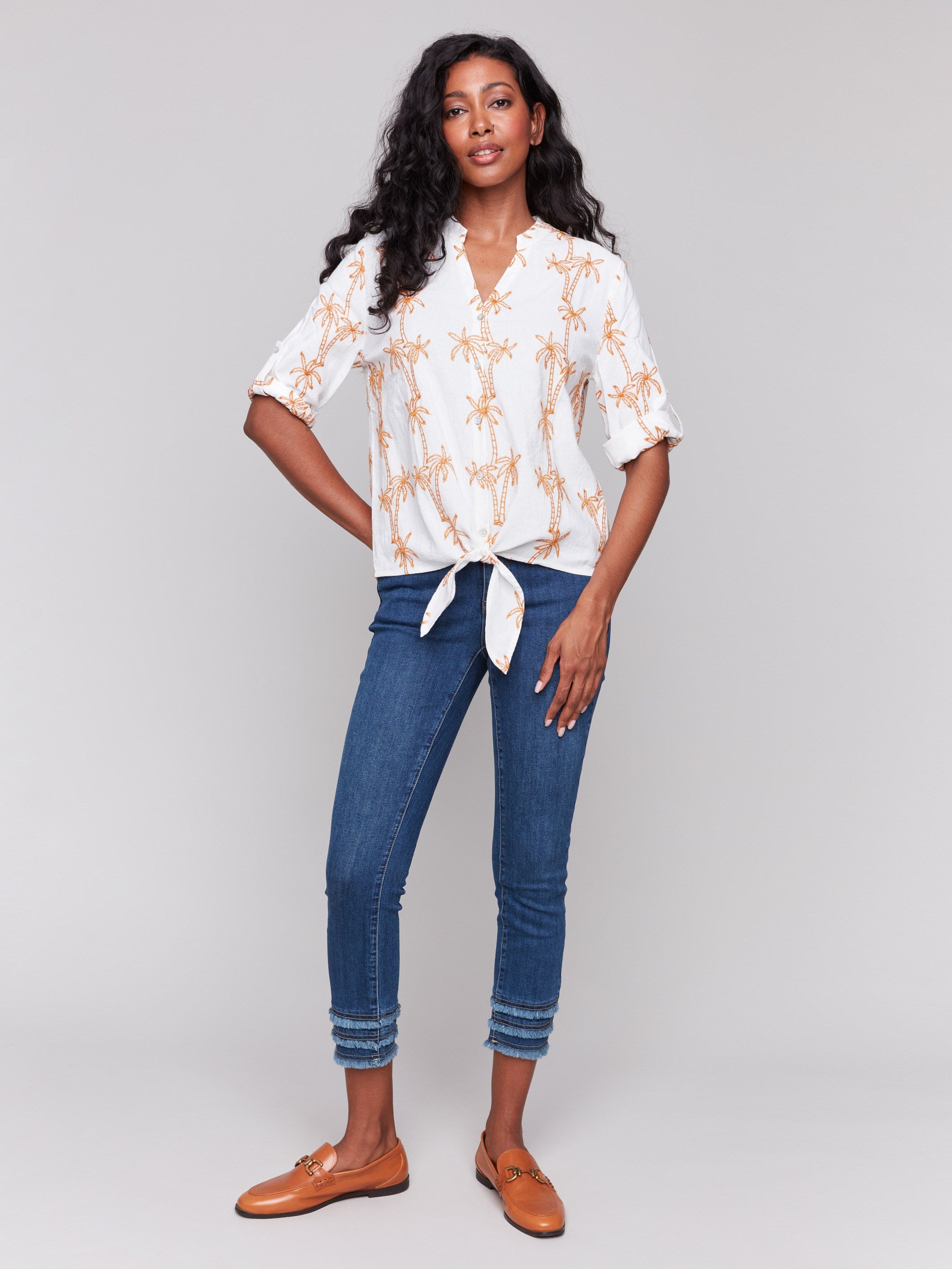 Papaya blouse featuring a button-down front by Charlie B.