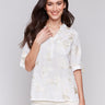 Blouse with mao collar and intricate gold embroidery by Charlie B.