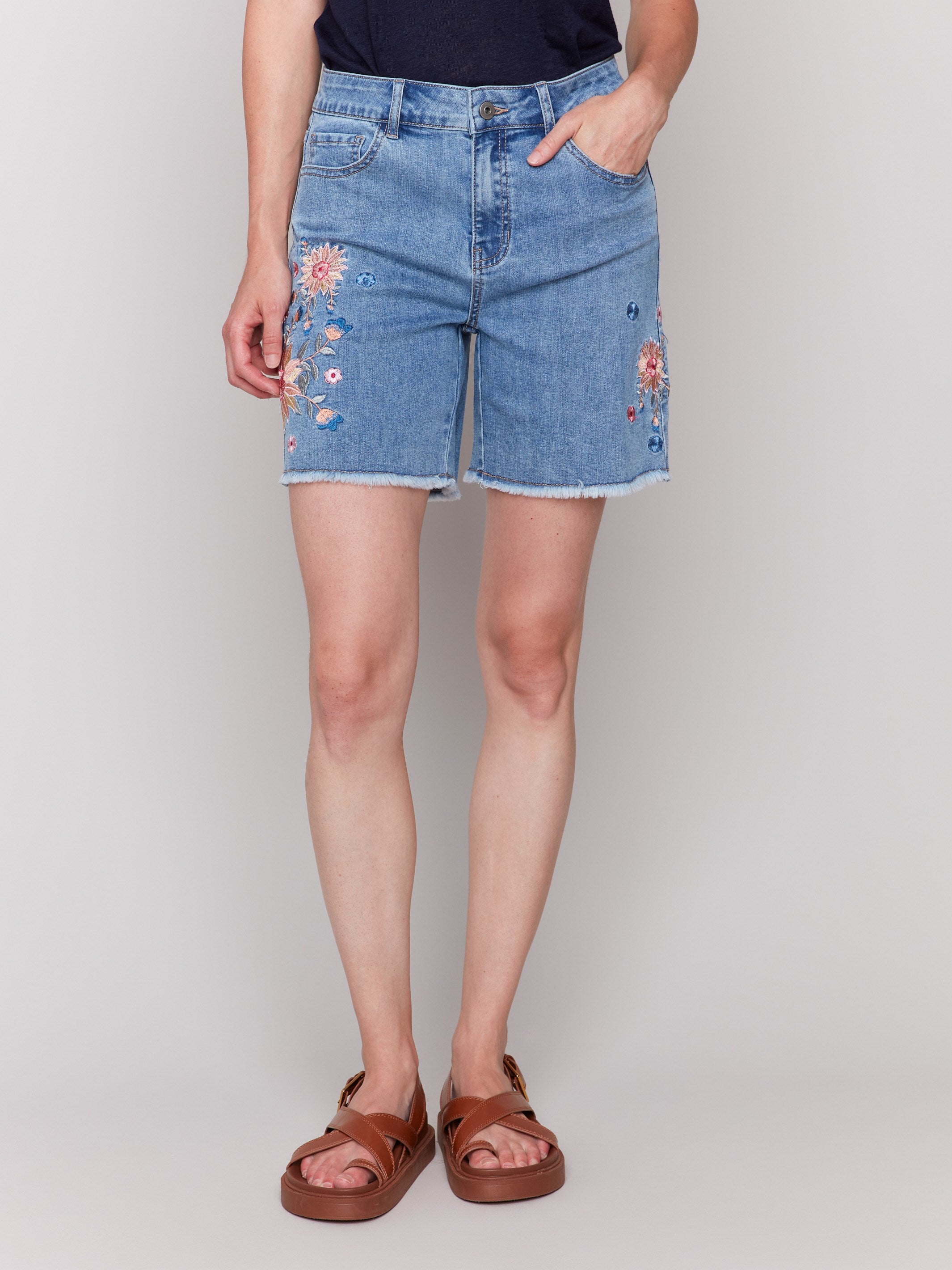 Light blue shorts with stretch denim fabric by Charlie B.