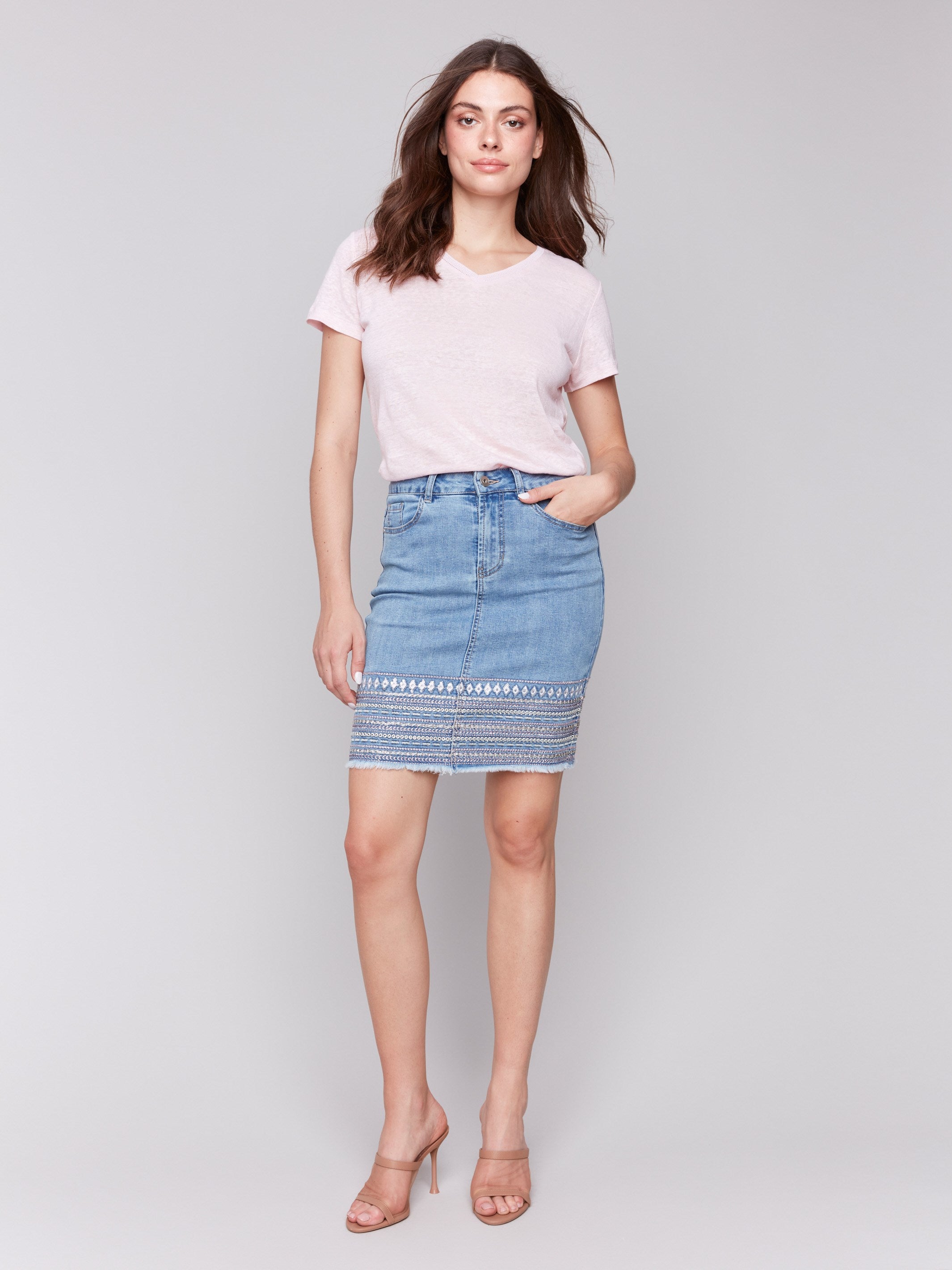 Slim fit denim skort with a stylish touch by Charlie B.