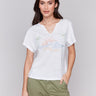 Linen blend top with relaxed dolman sleeves and intricate embroidery by Charlie B.