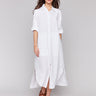 White tunic dress with a collar neckline and maxi length by Charlie B.