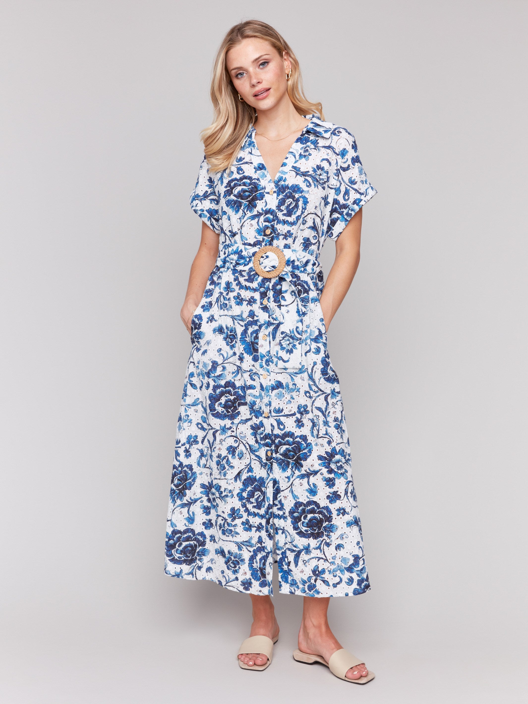 Floral maxi dress featuring a collar neckline by Charlie B.