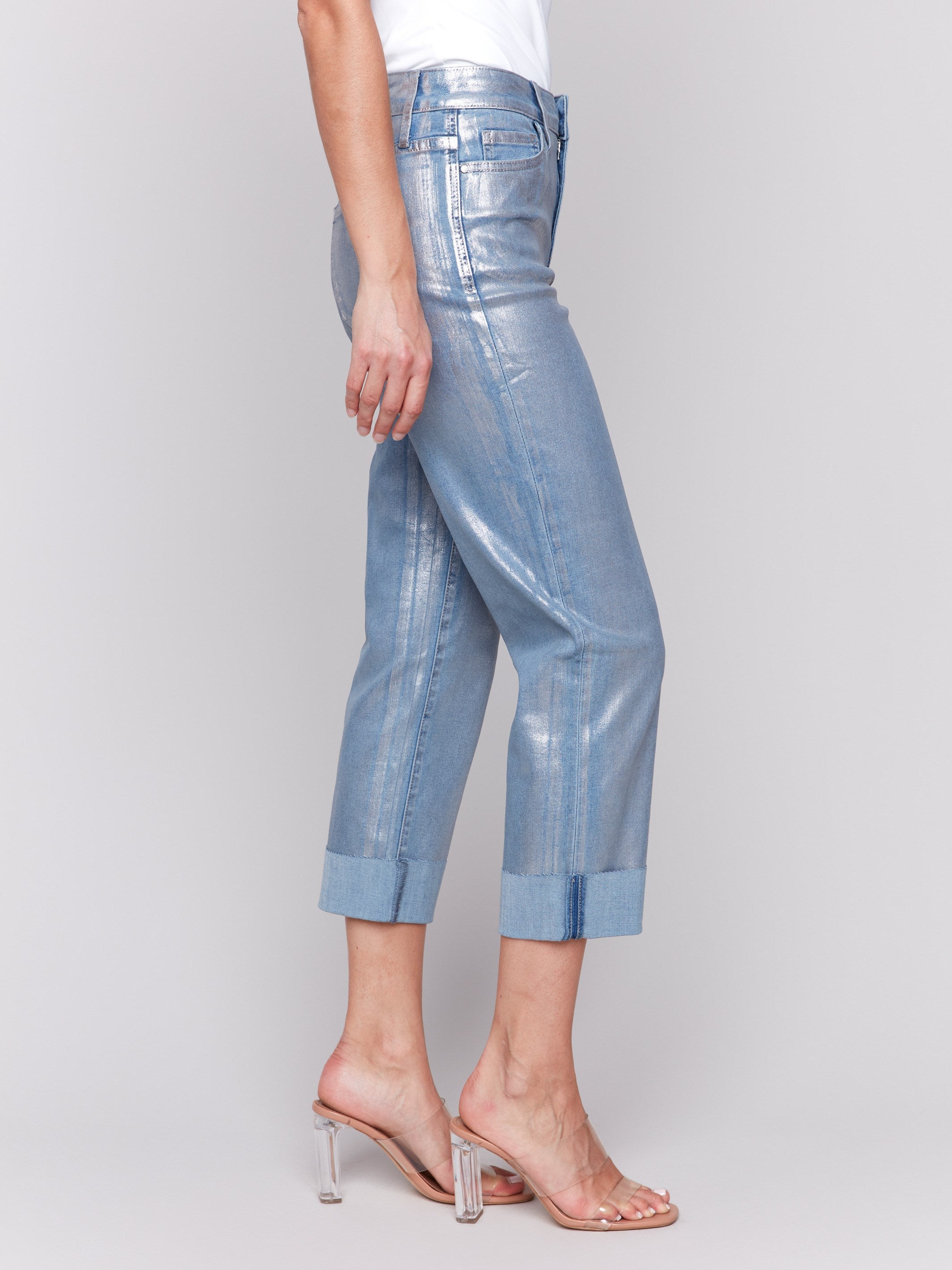 Pants featuring cuffed hems and stretch fabric for comfort and style. By Charlie B.