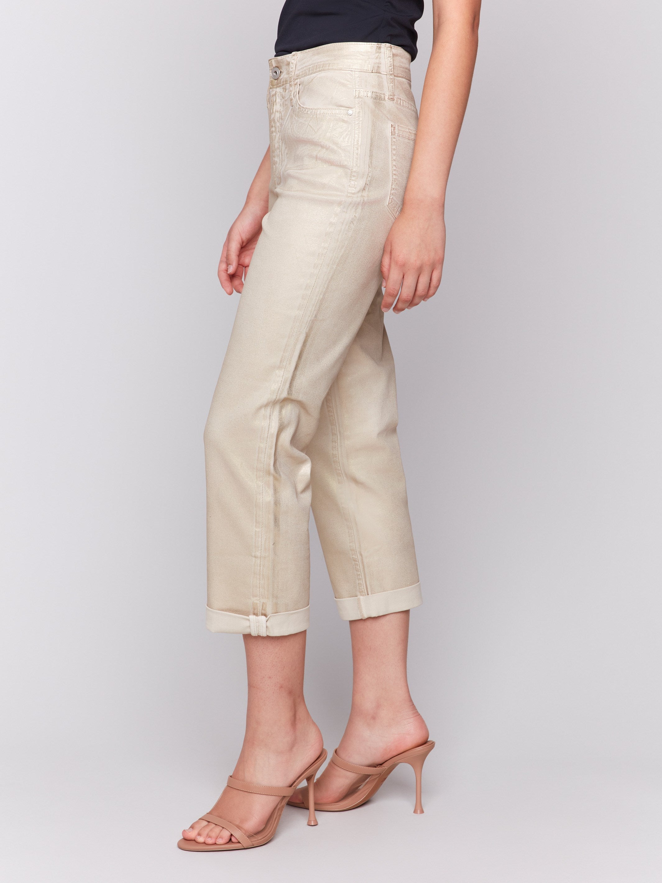 Foiled finish straight-leg pants featuring a regular rise and modern style by Charlie B.