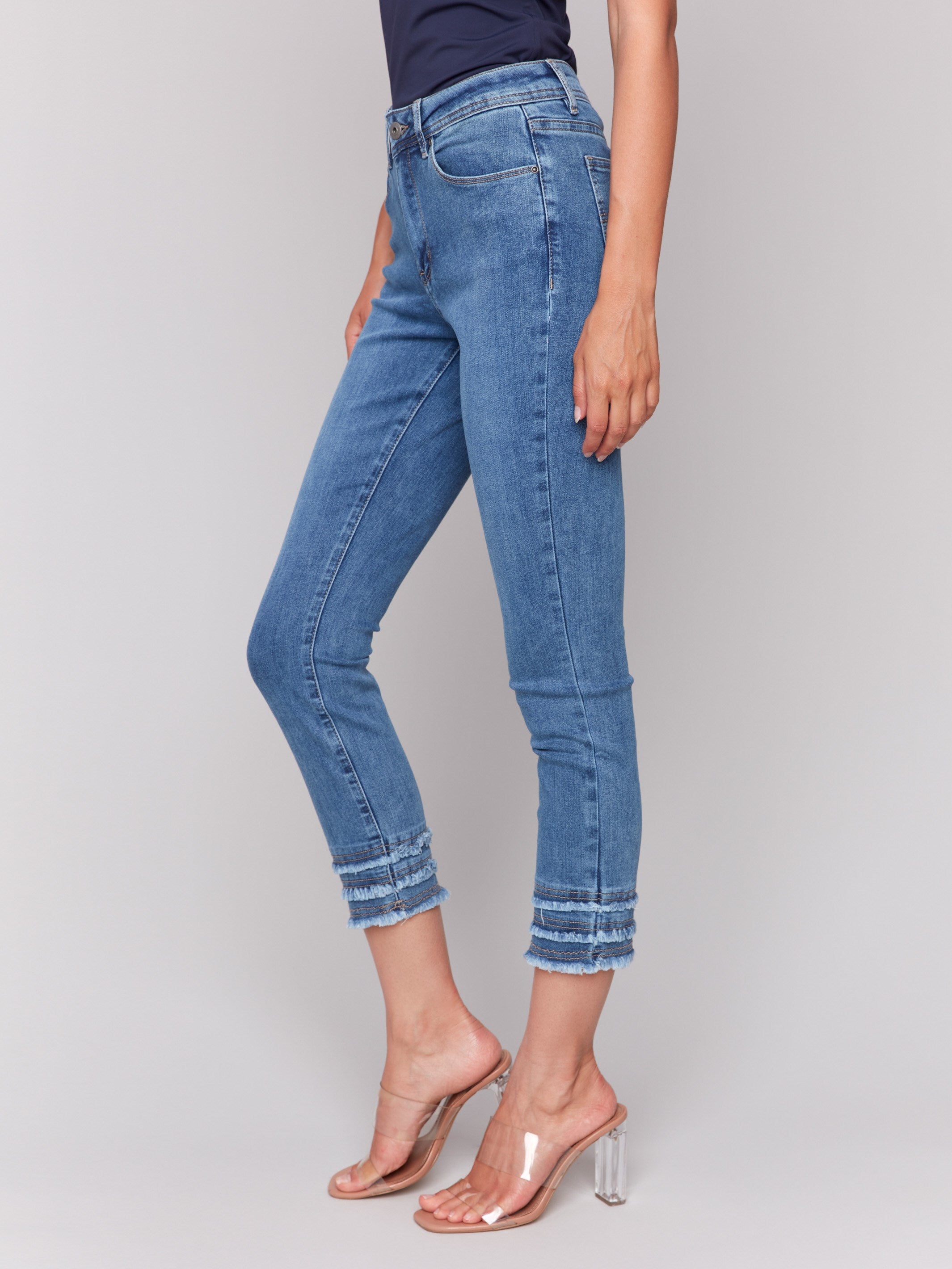 Medium blue cropped pants with regular rise waist by Charlie B.