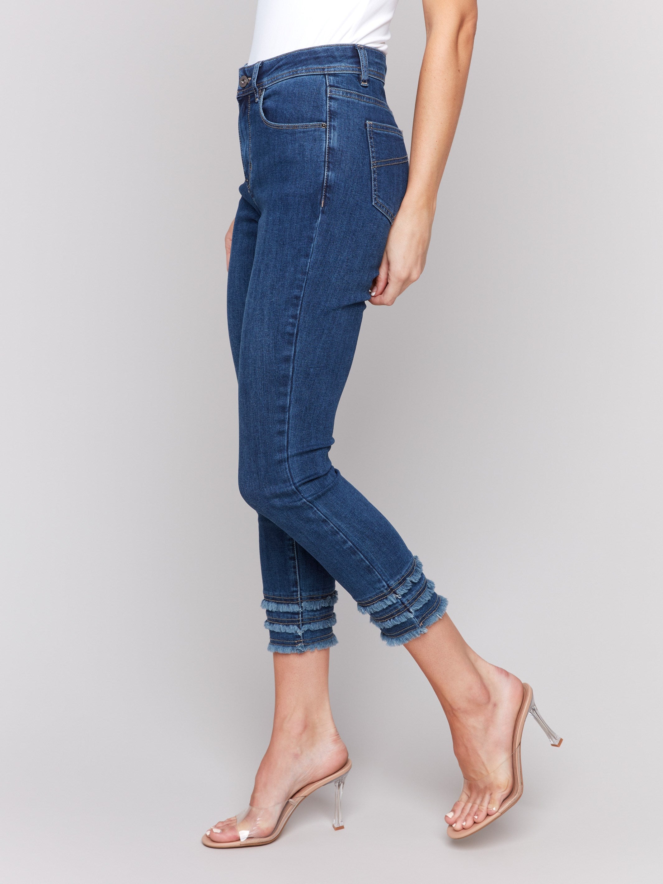 Indigo skinny fit denim pants with regular rise waist by Charlie B.