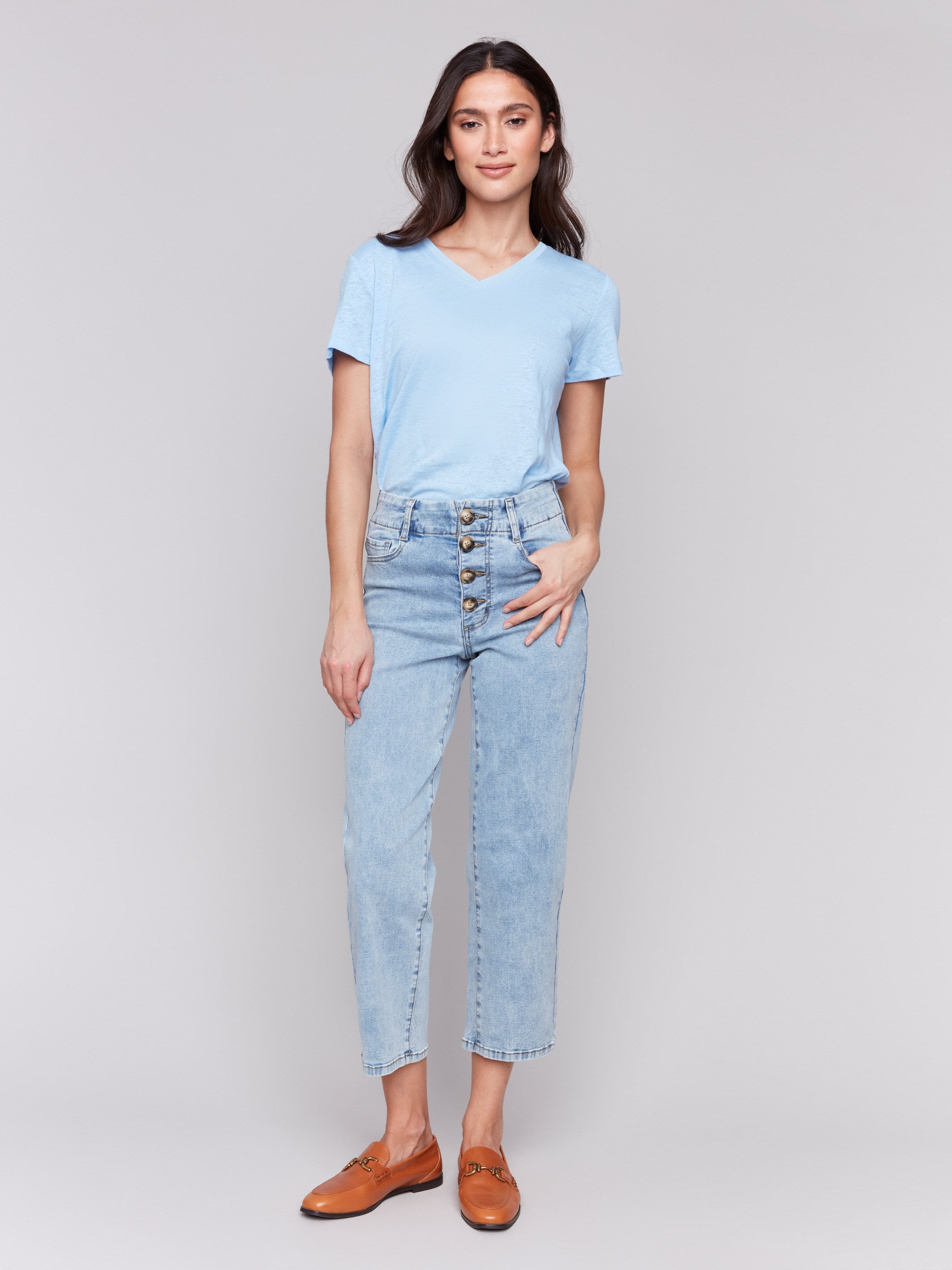 Straight leg light blue jeans with a stylish touch by Charlie B.